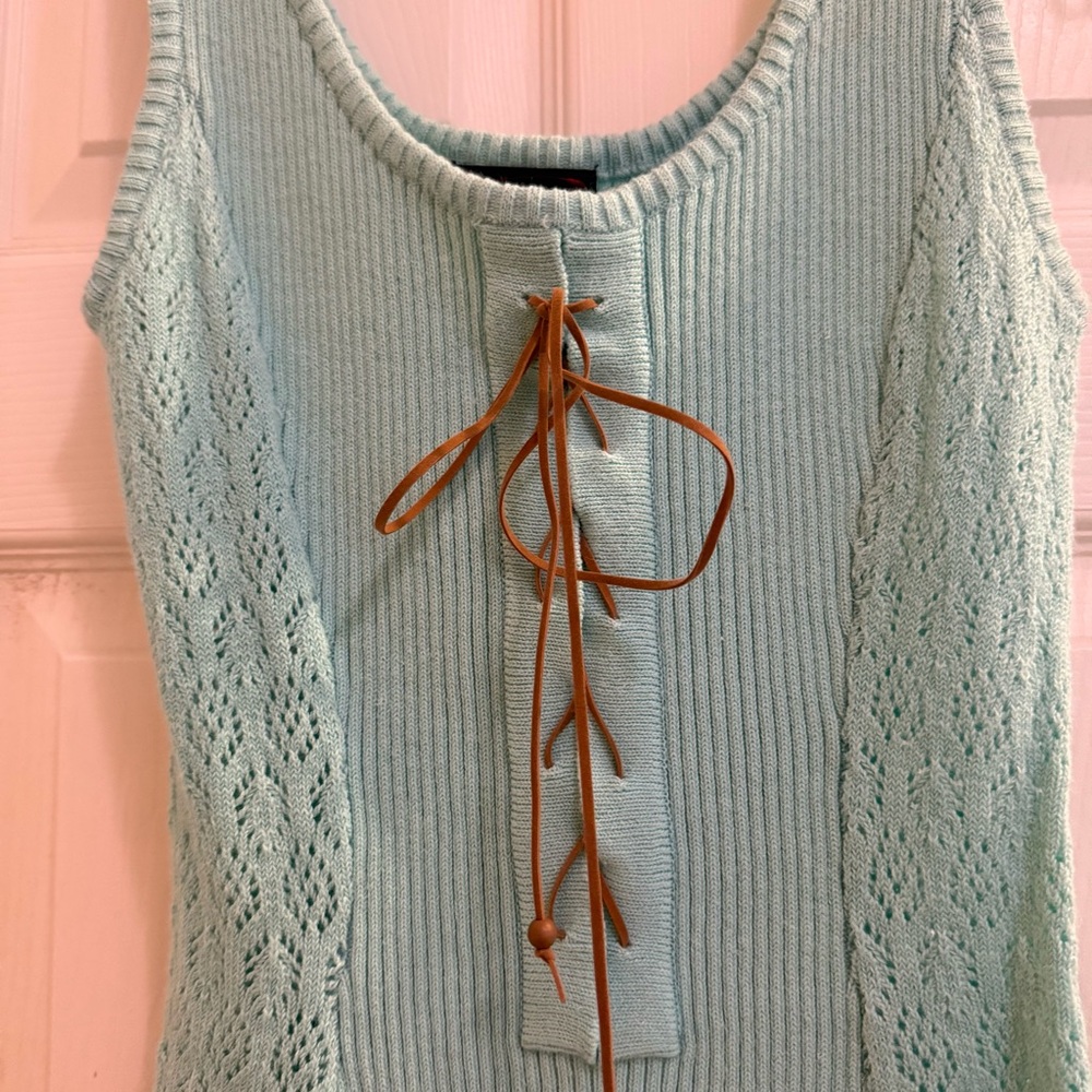 NWT Takeout Aqua Knit Tank Top with Lace-Up Design Size Small